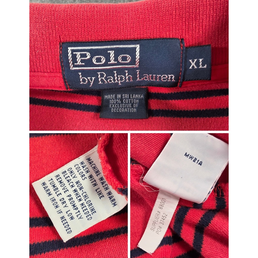 Polo Ralph Lauren Classic Preppy Striped Polo Shirt Mens XL Crimson Red Navy - Picture 3 of 9
